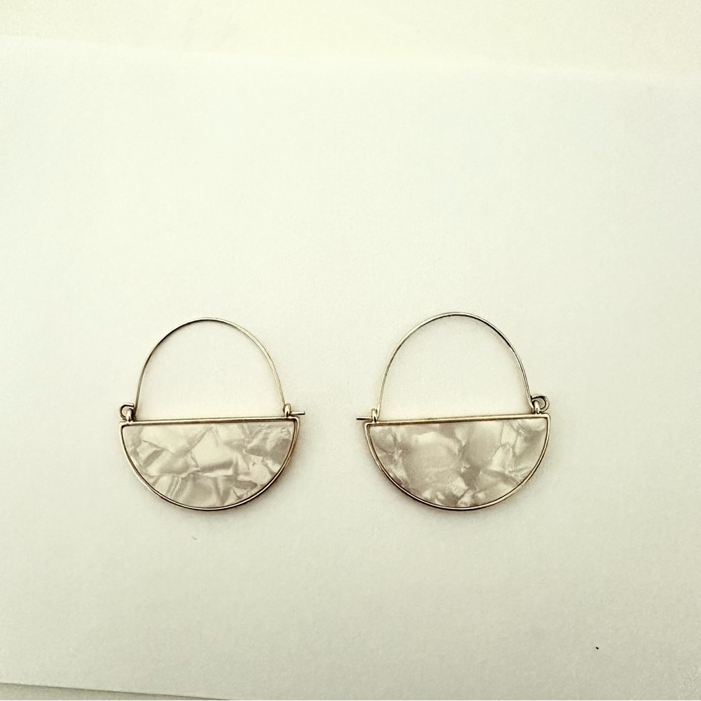 Crescent Half Moon Gold Hoops with White Mother-of-Pearl Half-Moon Inlay